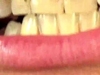 close up of fifi foxx's mouth vore while eating gummy bears