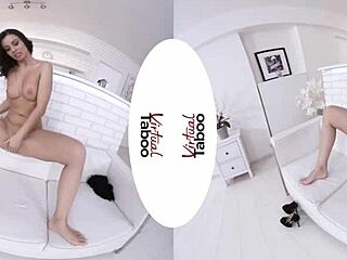 Brunette masturbates shaved pussy to orgasm in wet fishnets.