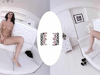 Brunette masturbates shaved pussy to orgasm in wet fishnets.