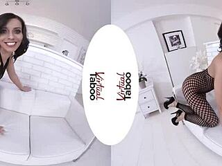 Brunette masturbates shaved pussy to orgasm in wet fishnets.