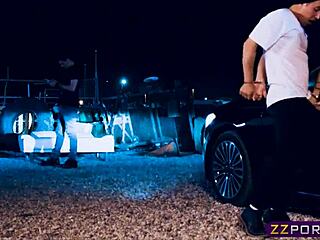 Nerdy Blonde Student Chick Gets Double Penetrated Outdoors