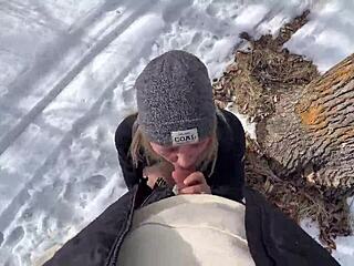 Outdoor winter sex adventure in the park with strangers