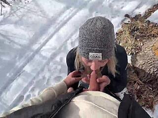 Outdoor winter sex adventure in the park with strangers