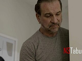 wife in pink lingerie with cute freckles surprises husband