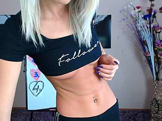 girl performs solo activity on camera