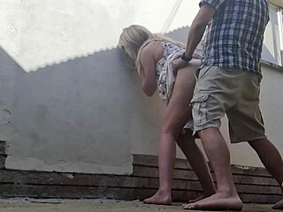 Fucking hard outdoors behind restroom at bed and breakfast