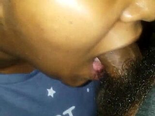 Ebony BBW worships huge black cock eagerly