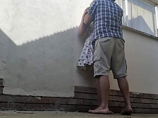 Fucking hard outdoors behind restroom at bed and breakfast