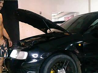 man, i was fixin’ the car naked when this preggo teen came down them stairs just to ride me hard holdin’ onto the seats!