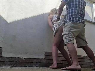 Fucking hard outdoors behind restroom at bed and breakfast