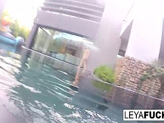 Leya and Lynn, let's see those big tits in the pool.