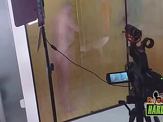 look at rafaella denardin's big tits in the foggy shower glass