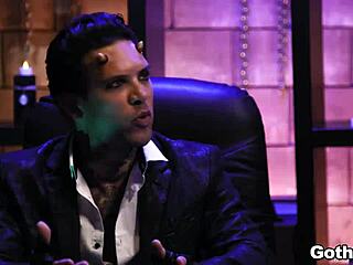 crazy goth sluts share giant dick in foursome