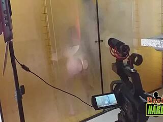 look at rafaella denardin's big tits in the foggy shower glass