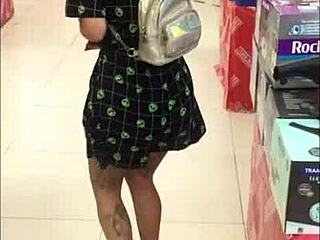 Milly Lascy walks with vibrator in shopping