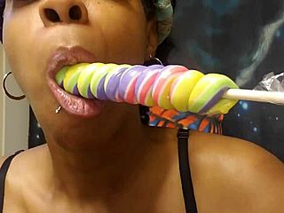 Ebony babe samples unicorn lollipop