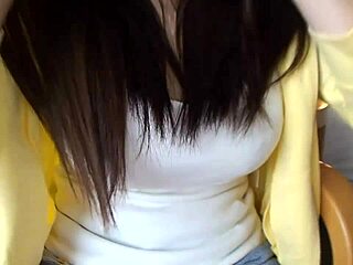 asian babe gives blowjob with big tits 😘