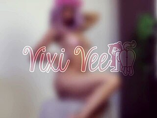 Tiny elf girl in fantasy plays with buttplug and pussy