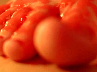 busty teen brunette eveline e masturbates with wax solo