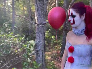 Clown gets anal creampie in outdoor halloween fun.