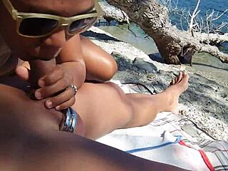 Public Beach Wife Teases With Jerking and Sucking in Front of Watchers