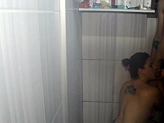 two friends with a woman in shower