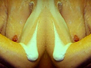 I watch my erotic milf bathing in the shower, massaging her sexy ass and tits.