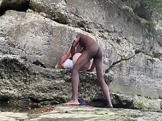 bigdaddykj and his interracial couple get rough on a public hike, monster cock action.