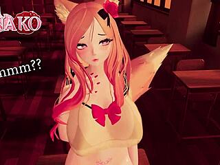 in this hentai roleplay, the catgirl with huge natural tits teases before sucking cock dry