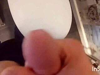 Quick amateur masturbation leads to cum shot on the toilet with assfucking and handjob!
