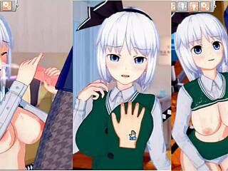 Youmu fra Touhou får de store puppene gnidd hardt i denne hentai 😍