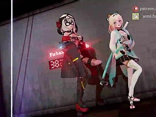 watch skmt conqueror dance with her big futa cock.