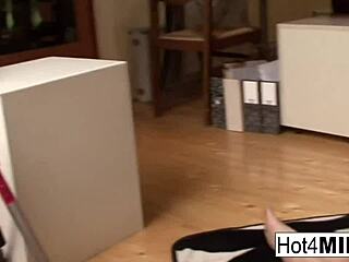 the brunette milf receives cum all over her face