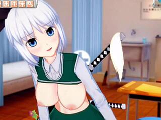 youmu from touhou gets her big tits rubbed hard in this hentai 😍