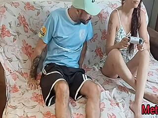 Amateur forgets condom, so only the tip goes in during hardcore fucking.