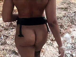 round & brown ebony milf flashes naked ass in public 😏