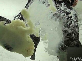 Hey, wanna see Japanese babe crush food in sexy boots?