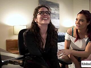 Brunette latina licks pussy then sits on big tits bff's face