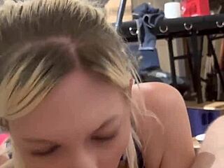 Pov blonde milf on knees gives sloppy deepthroat blowjob!