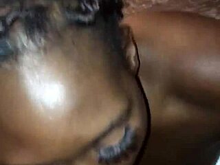 Darkskin shy teen tries first time on camera with nervous gagging action!
