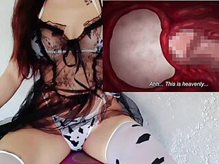 Tipo afortunado crece con amiga tetona lactante en una escena hentai cosplay salvaje