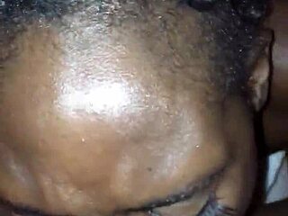 Darkskin shy teen tries first time on camera with nervous gagging action!