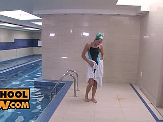 Sexy student Anna Rose bangs her swim coach hard.