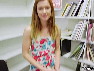 tiny redhead blowing you in library pov