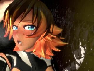 Anime cow girl gets pounded hard against the cage in wild action.