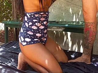 Married Brunette Gives Tight Ass to Boss in Shed