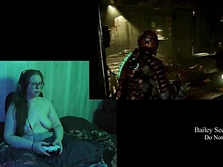 Naked Brunette Plays Deadspace with Big Natural Tits