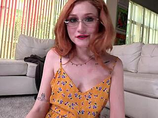 See Scarlet Skies, the cute redhead with braces, sucking dick in POV.