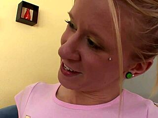 Horny stud gets blowjob then fucks cute babe Brooklyn Joleigh on couch