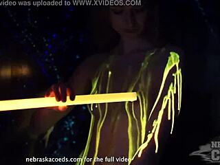 skinny pretty model areana fox conducts glowstick experiment backstage